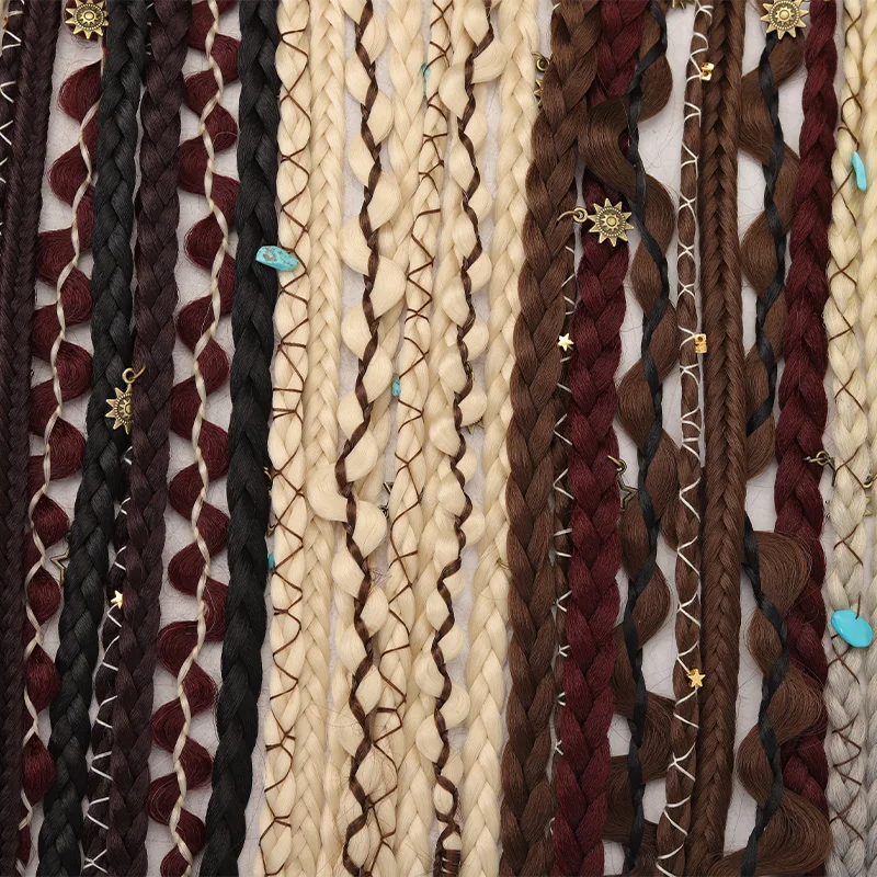 Bohemian Long Hair Braid Hand Woven Wig Braid with Decorative Hair Accessories Easy to Wear Synthetic Hair Clip Braid synthetic 5