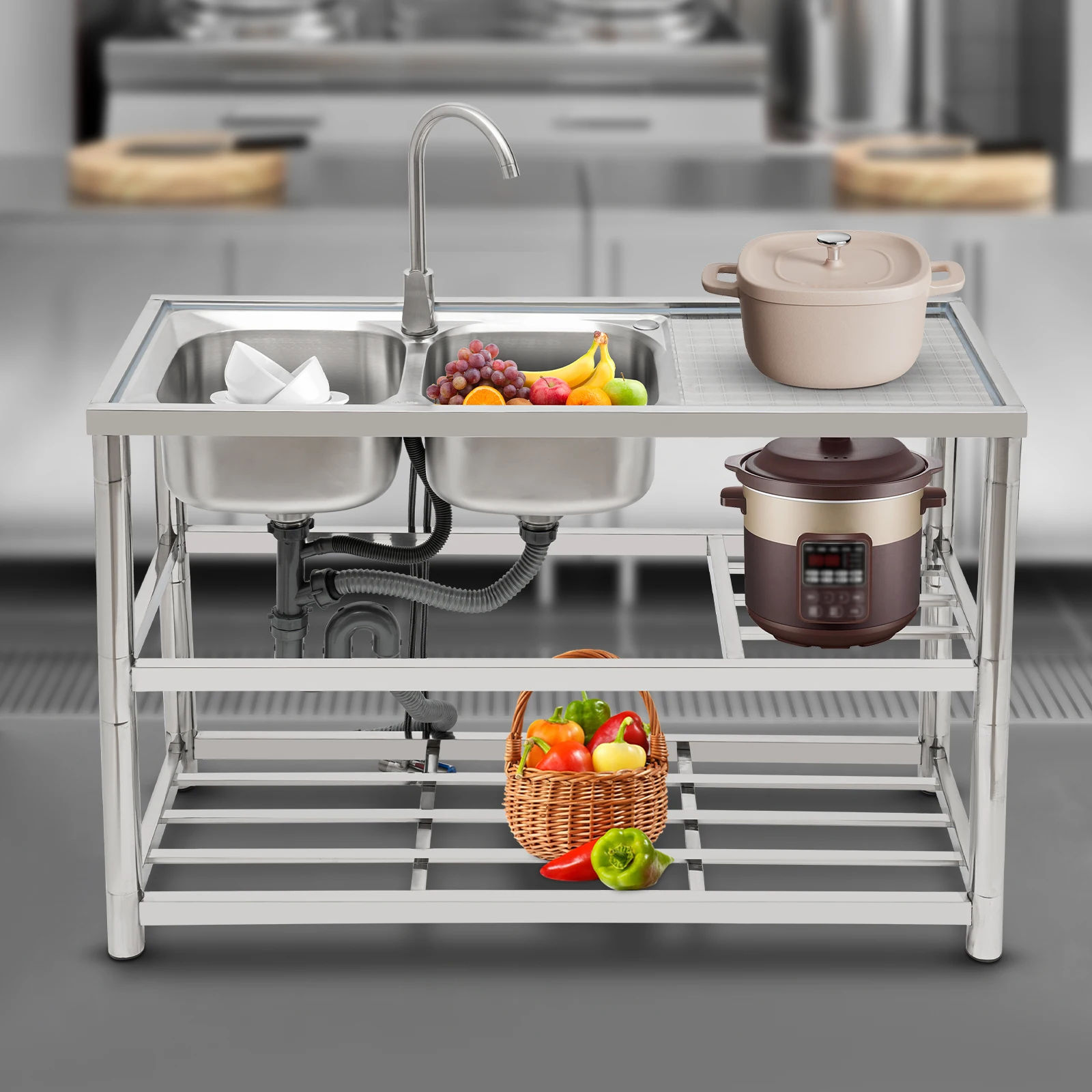 Restaurant Kitchen Sink Free Standing Commercial Kitchen Sink Set Stainless Steel Sink 3