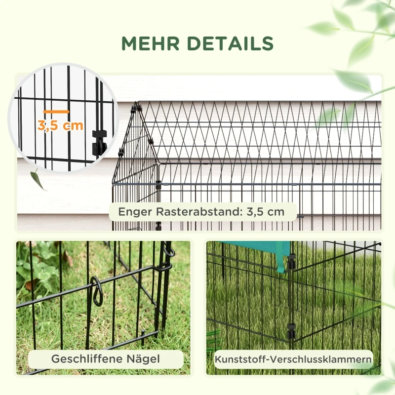 Kleintiergehege mit Dach, 4 Türen, wetterfest, Stahl/Polyester, 220x85x103cm, grün/schwarz – Detail 7