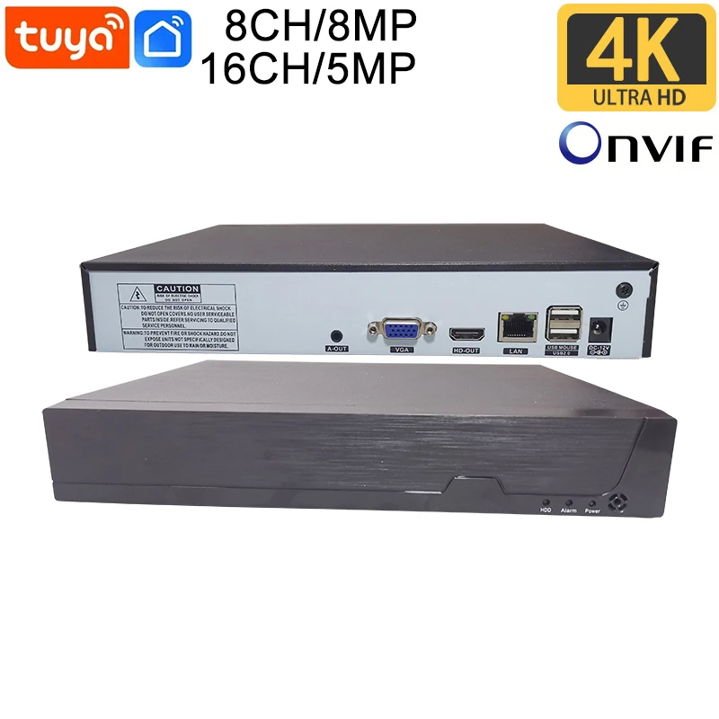 4K 8MP 8CH Tuya Smart Onvif 16CH 5MP H.265 Video Surveillance NVR Recorder network video recorder Motion Detect Recorder for IP Camera Metal Case