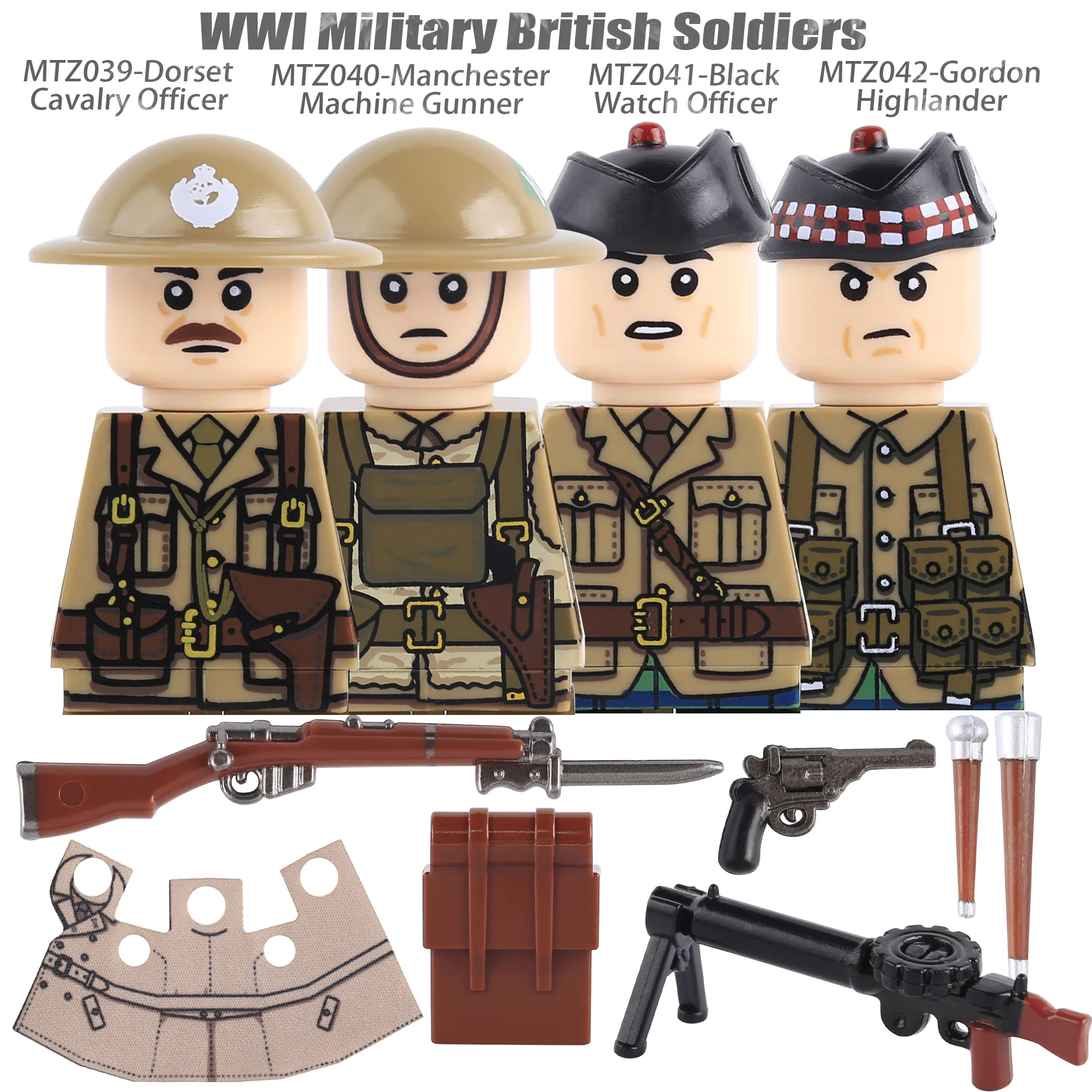 WW2 Military Camouflage Soldiers Building Set with Weapons and Helmets