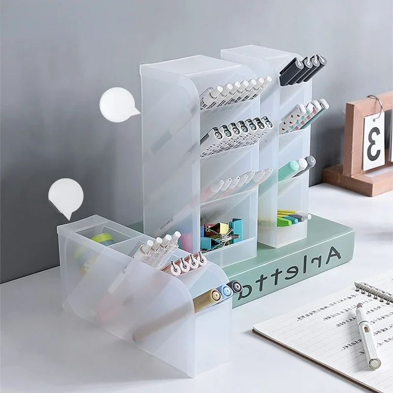 Desk Organizer Desk Organiser Creative Transparent Oblique Insert Pen Holder Desktop Pen Bucket Storage Box Office Holder