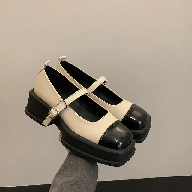 Mary Jane Shoes 2023 Spring Square Toe Sandals Women Shallow Single Pumps  Women Fashion Thick Sole Shoes - Pumps - AliExpress