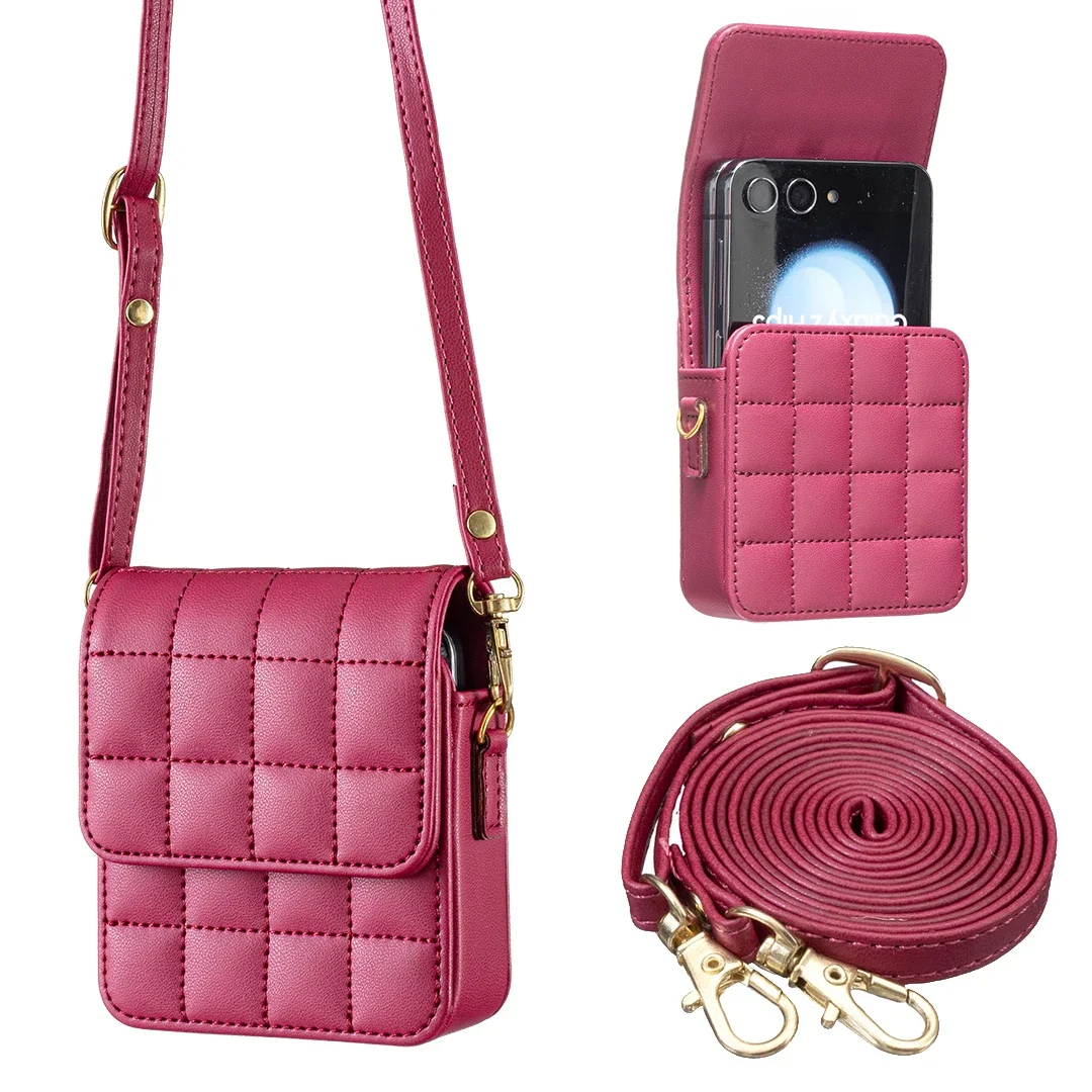 Women's Fashion Zipper Wallet Case - PU Leather Plaid with Strap and Card Holder