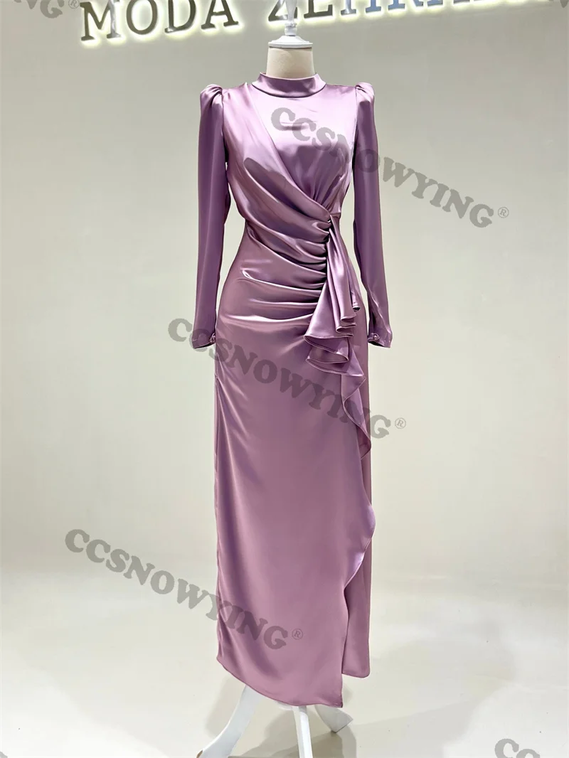 

Elegant A Line High Neck Formal Party Gown Muslim Evening Dress Long Sleeve Islamic Hijab Arabic Dubai Kaftan Rode De Soire