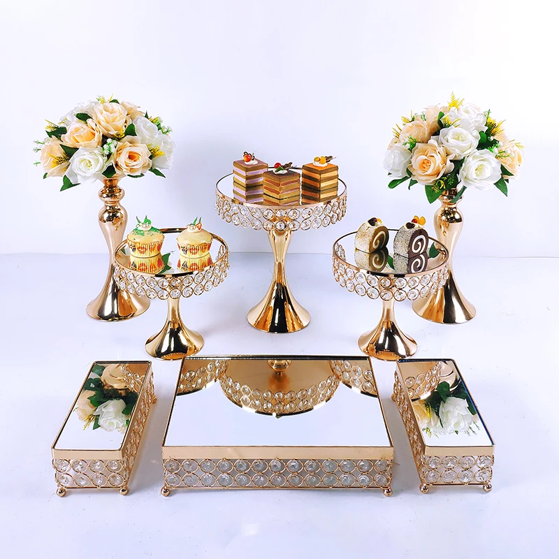 Gold 8-16pcs Electroplate Metal Crystal Cake Stand Set Display Wedding Birthday Party Dessert Cupcake Plate Rack