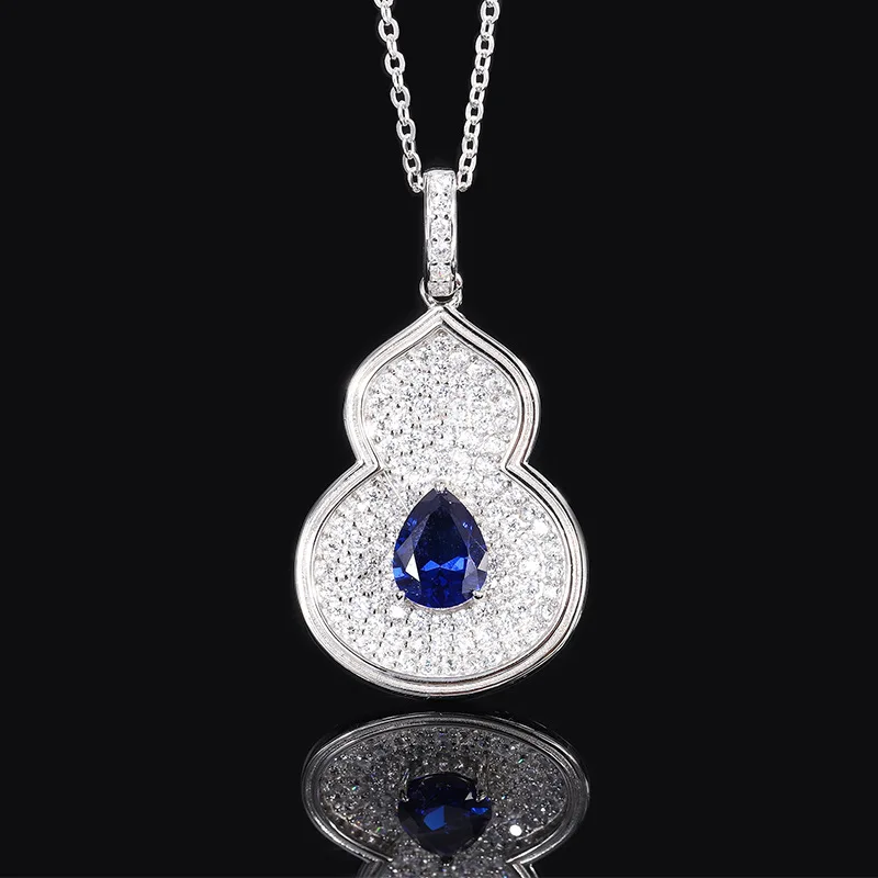 

S925 full body silver colored treasure full diamond gourd women's pendant necklace main stone 7 * 9