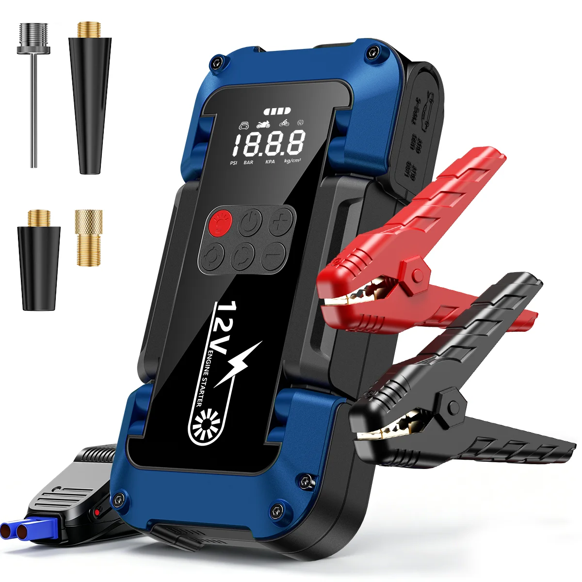 Bogseth 4000A Démarreur de voiture 26800mAh, booster de batterie portable, compresseur d'air 150PSI, gonfleur de pneus pour essence 10L, diesel 8L, démarreur d'urgence 12V, batterie externe avec écran LCD et 3 modes d'éclairage. 1