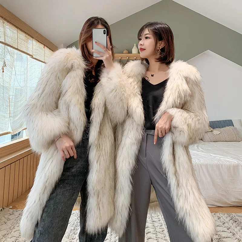 Imitation Raccoon Overcoat 2024 New Imitation Fox Hair Thicken High Quality Women Fur Coat Winter Fashion Women Fur Coat Y238