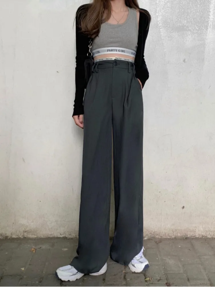 Black Wide Leg High Waist Cut Suit Pants For Women's Spring 2024 New High Waisted Drape Casual Pants High-end Straight Leg Pants