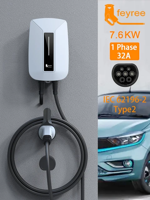 feyree EV Charger Type2 Plug EVSE Wallbox 32A 7KW IEC62196-2 Socket 1 Phase  5m Cable Wallmount Charging Station for Electric Car - AliExpress
