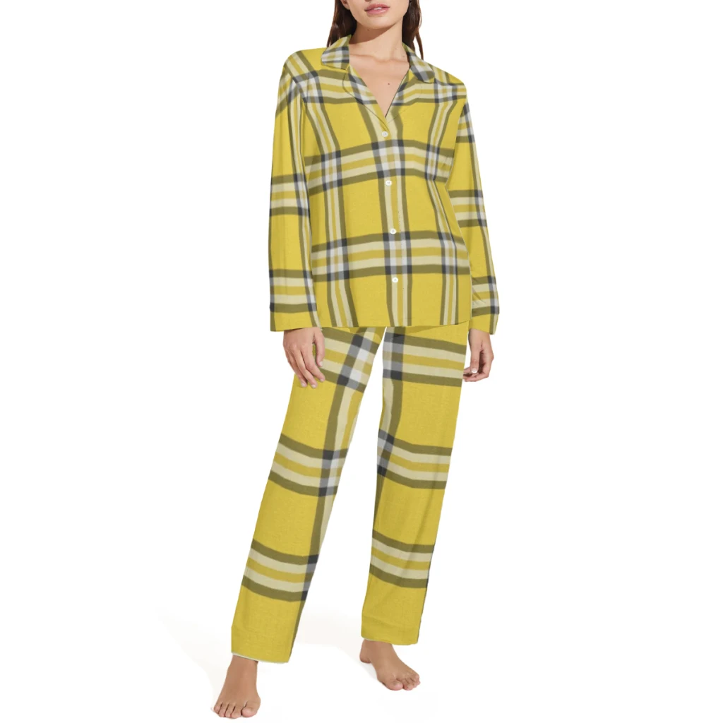 Yellow Plaid Series  Printed Sleepwear Set Long-Sleeve New Pajama Sets For Sleeping Winter