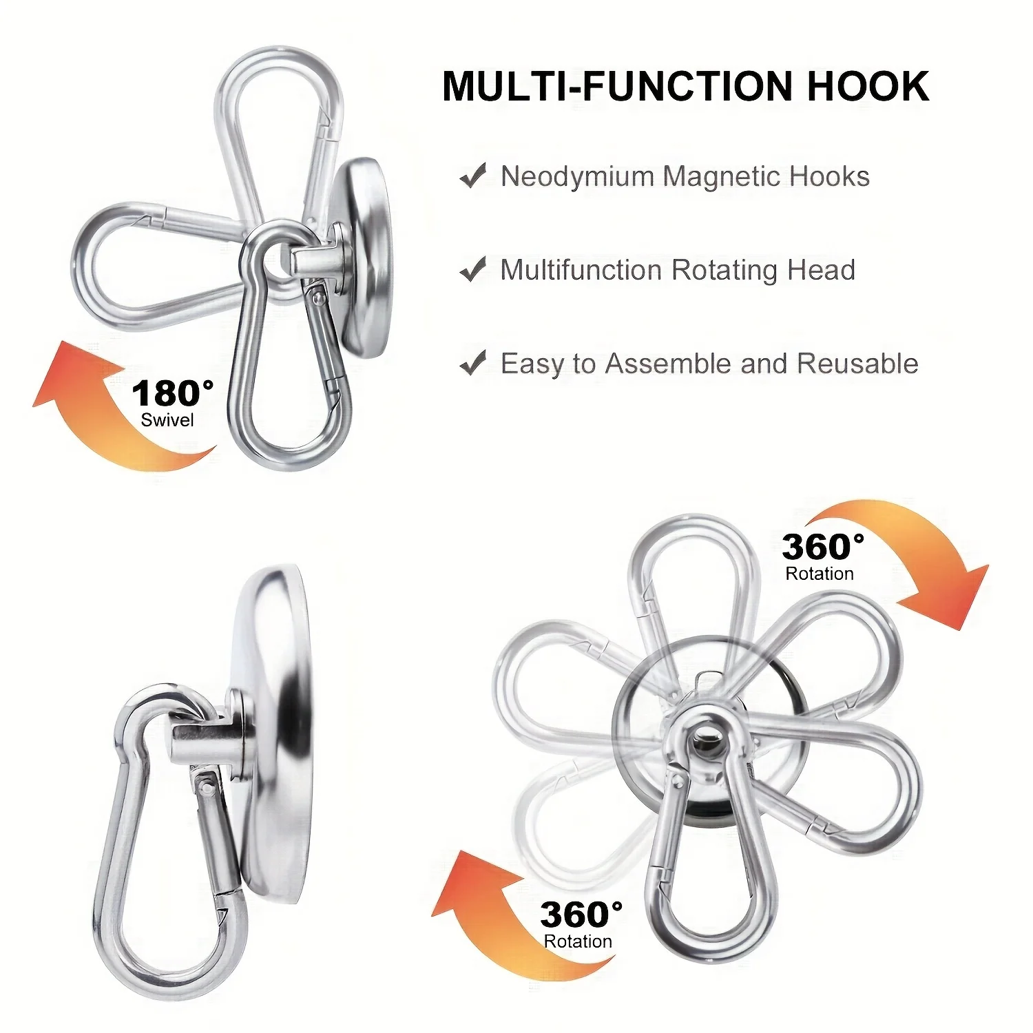 BAVITE 12-Pack Heavy Duty Magnetic Hooks – 100LB Strong Neodymium Magnet Hooks, Silver