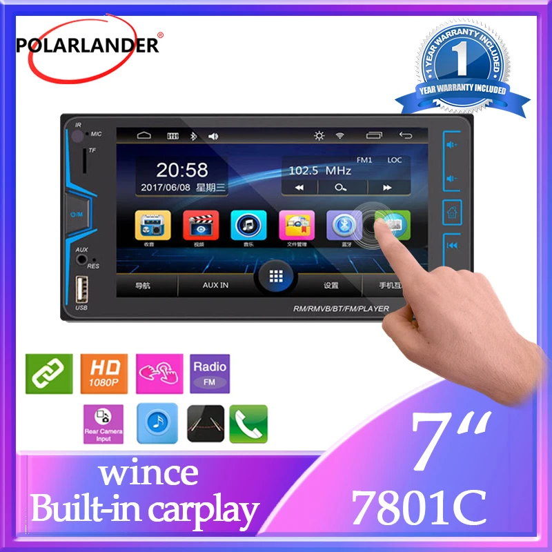 

Car Multimedia Player 2 DIN 7" Bluetooth Carplay Android Auto Rear Camera Capacitive Touch Screen Mirror Link for Toyota Corolla