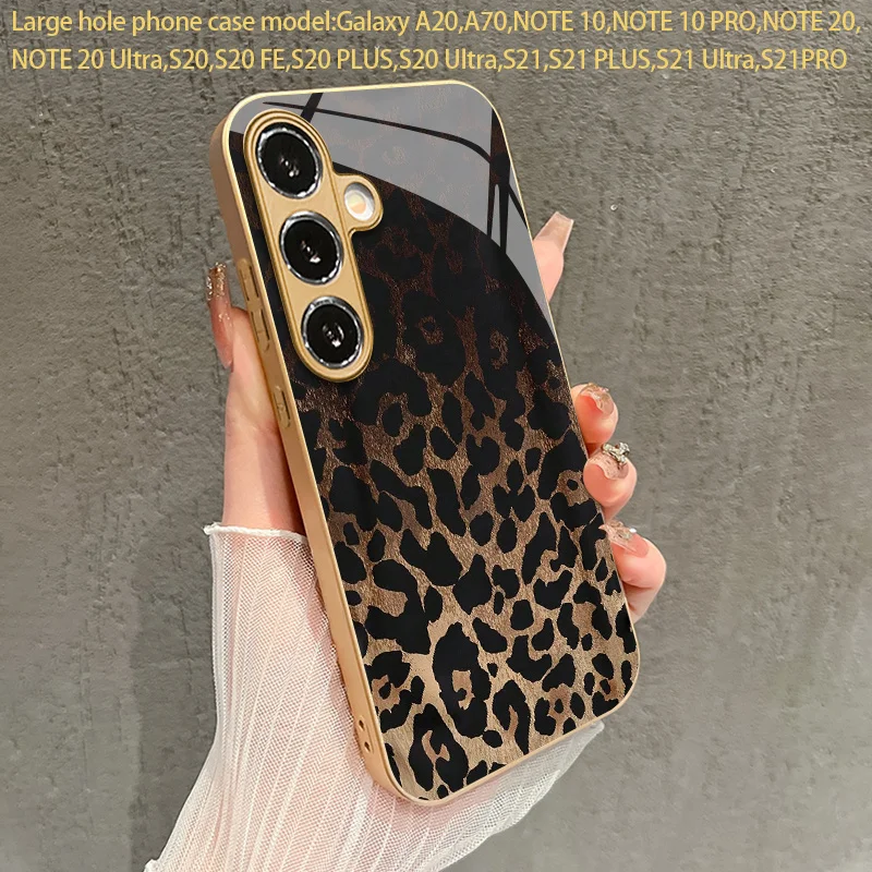 Gold Leopard Pattern Glass Phone Case - Stylish Anti-Drop Back Cover