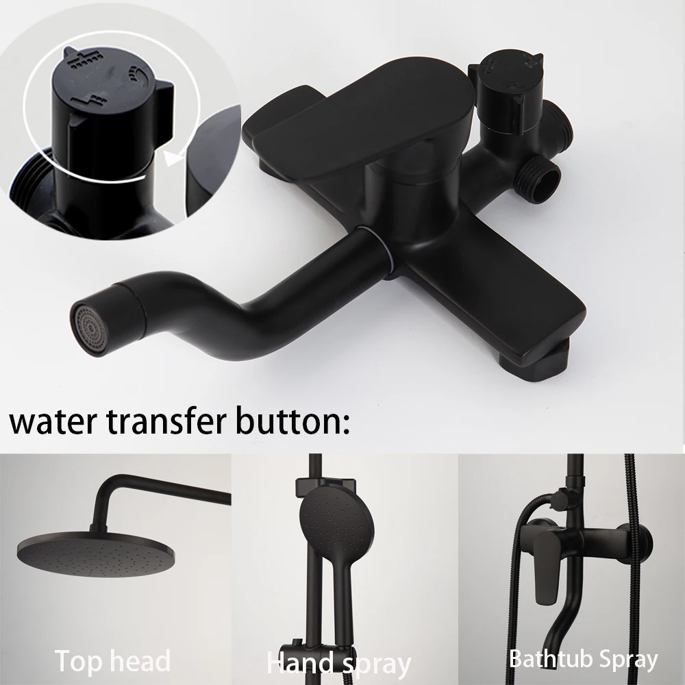 KEMAIDI Matte Black Rainfall Shower Faucet Bathtub Shower Systerm W/hand Sprayer Faucets Exposed Shower Set For Outdoor Bath 2