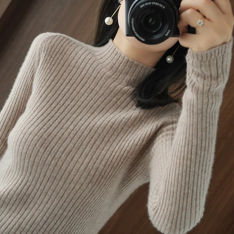 

Womens Sweater Autumn Winter Basic Slim Fit Female Bottoming Shirt Mock Neck Green Camel Woman Knitwear Warm Pullover Jumpers