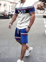 3D Color Block Patchwork Printed Men's T-shirt Shorts Set Summer Daily Men's Casual Shorts Urban Street Men Fashion Short Sleeve 1