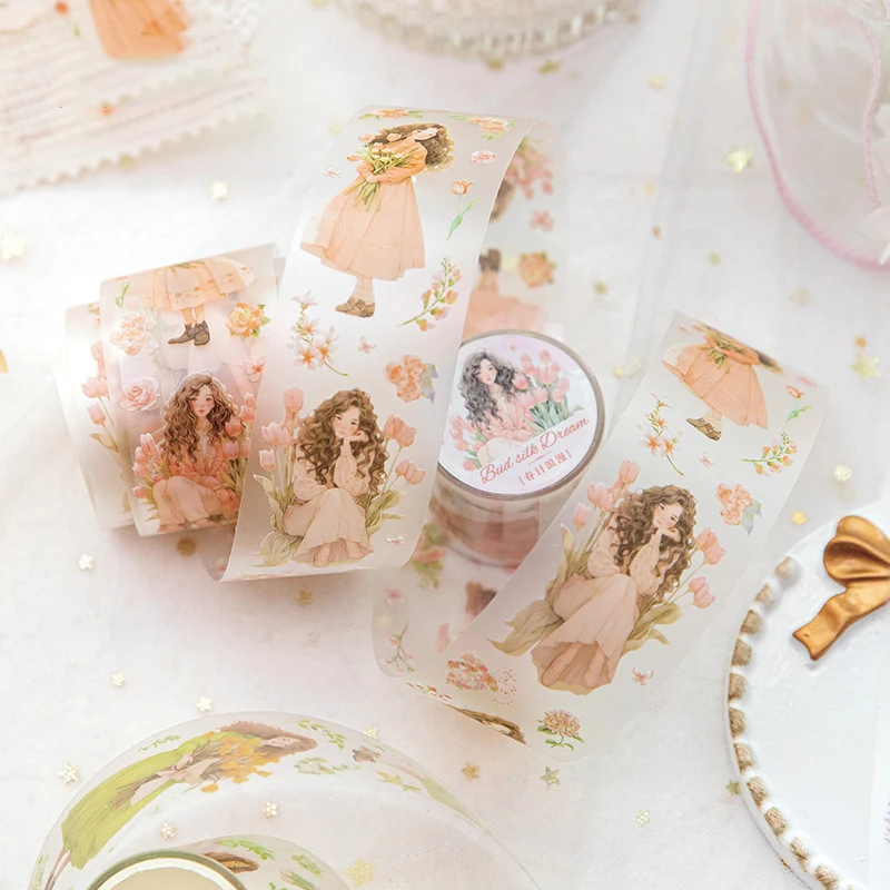 37.5mm * 200cm 꽃 시리즈를 들고 소녀 Kawaii 캐릭터 애완 동물 테이프 크리 에이 티브 DIY 저널 콜라주 장식 편지지