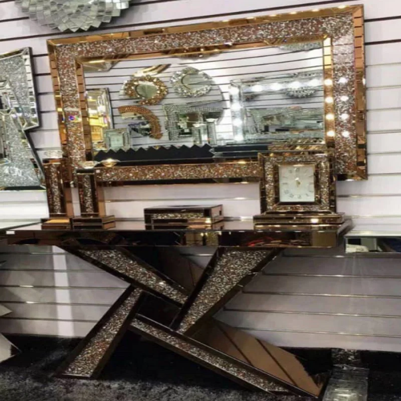 Foshan Factory High Quality Modern Luxury Crush Diamond Console Tables with Mirror for Living Room Furniture