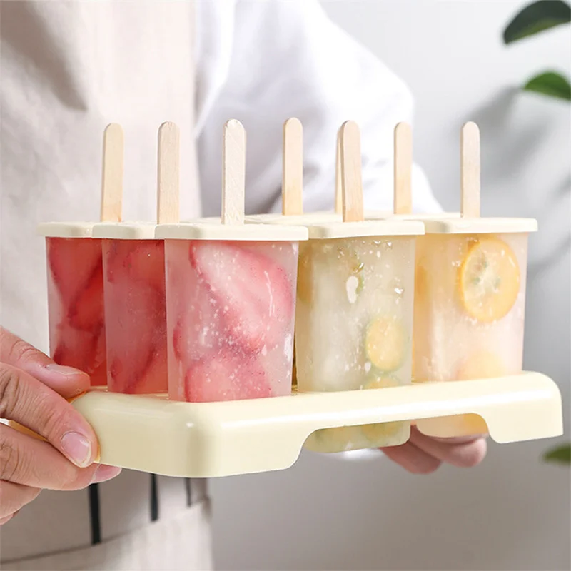 

4-9 Cells Big Size Ice Cream Mold Ice Cube Tray Home DIY Dessert Popsicle Molds With Sticks Freezer Juice Popsicle Maker