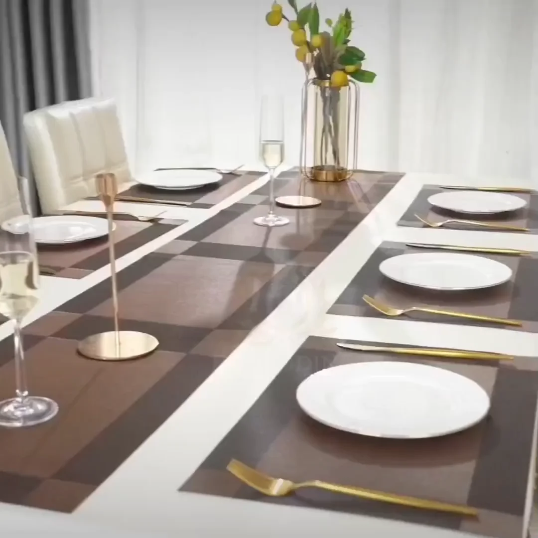 9 Pcs Table Mat & Table Runner Set Heat Resistant Placemats, Stain Resistant Washable PVC Table Mats for Dining Table Woven Placemat