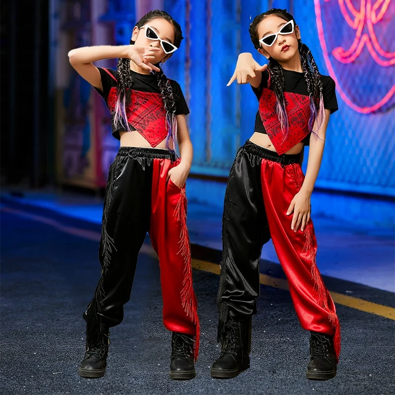 

Детская одежда, красный свободный костюм в стиле хип-хоп, современный костюм в китайском стиле для джазовых танцев, модель DQS15643