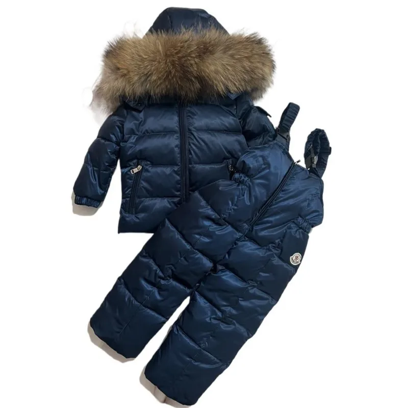 Зимний Комбинезон Дети Baby Down Jacket Set New Winter Boys And Girls Thickened Oversized Raccoon Fur Children's Ski Suit