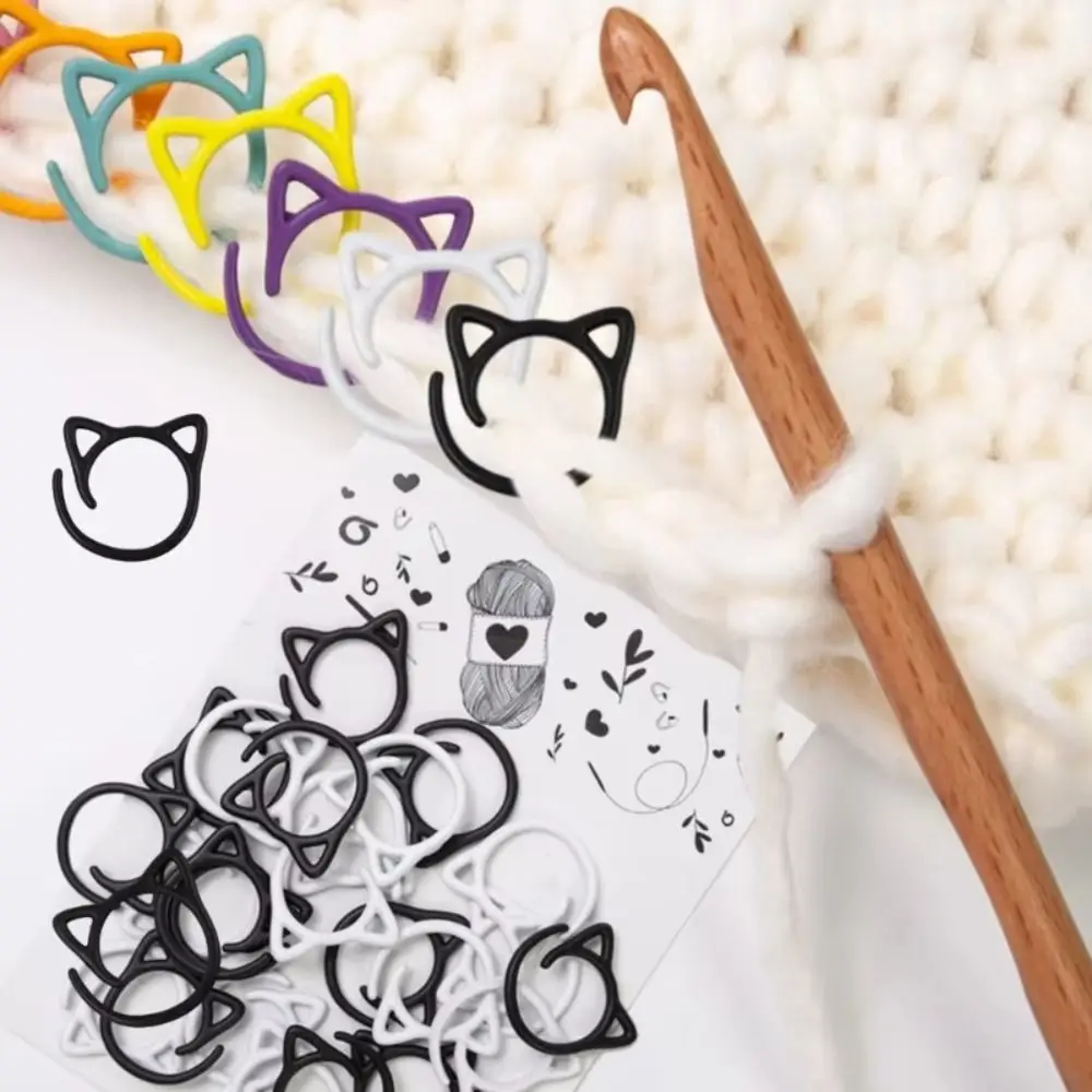 24Pcs Creative Cute Cat Ear Shaped Crochet Stitching Markers Metal Knitting Stitch Markers Locking Ring Accessory Sewing Supply