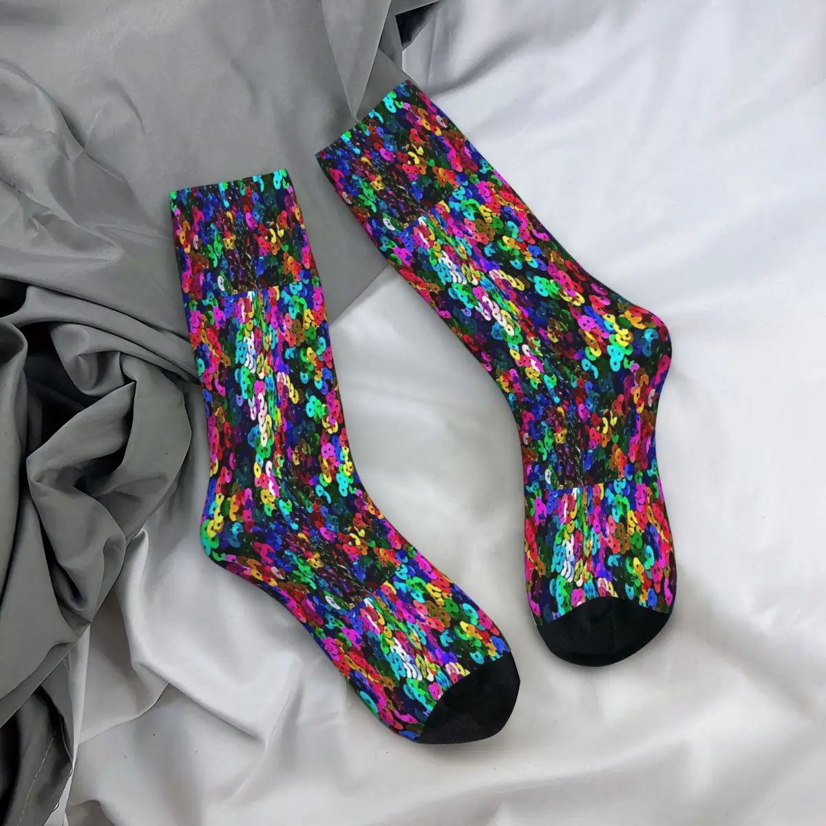Big Colorful Sequins Glitter Socks Male Mens Women Summer Stockings Printed