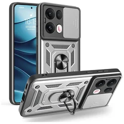 Shockproof Armor Case with Slide Camera Protection and Ring Holder for OPPO F29 PRO 5G (Silver)