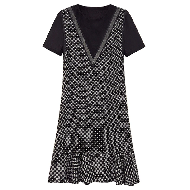 

Plus Size 5XL Women Print Fake Two Piece T Shirt Dress Summer Short Sleeve Loose Oversize Mermaid Dresses Chiffon Vestido Cloth
