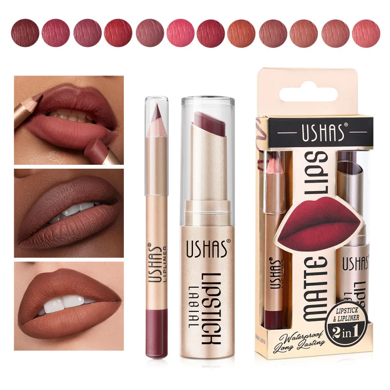 Lip Liner with No Stain on Cup Long Lasting Waterproof Matte Lipstick Lipstick Kit12Color