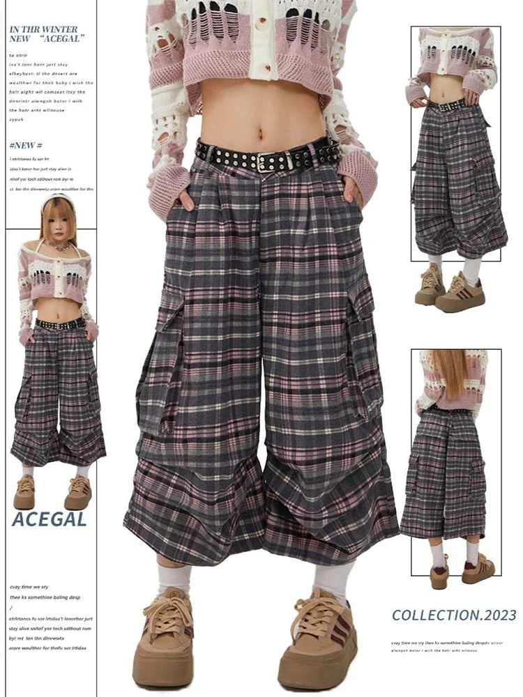 Summer Women Abi Goblin Core Plaid Jorts Harajuku Y2k Streetwear