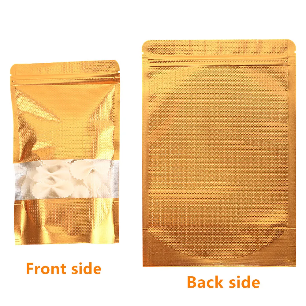 14x20cm Stand Sachet 100pcs Reclosable Dark Gold Aluminum Foil Ziplock Bags  With Matte Window, Embossed Mylar Foil Plastic Pouch - Storage Bags -  AliExpress