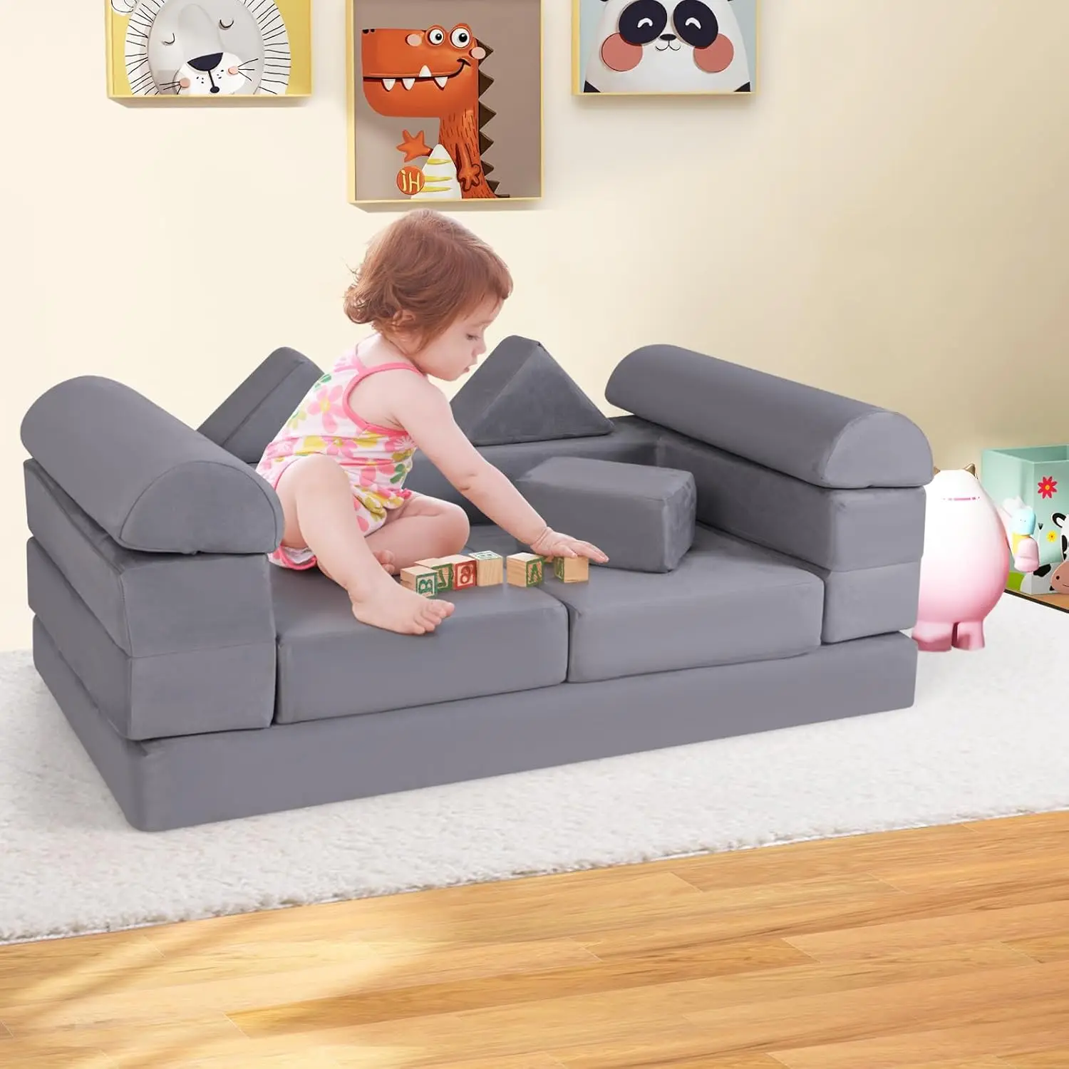 Divano Bambini Divano Da Gioco Per Bambini In 7 Blocchi Di Schiuma Modulare Combinabile Rivestimento In 350777