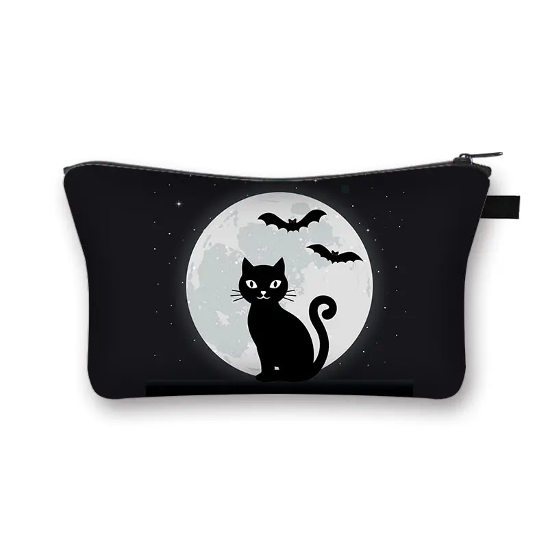 Witchy Woman Cosmetic Case with Moon Star Makeup Bag Magical Hat Furnace Moon Cat Storage Organizer Witchcraft Cosmetic Bags 3