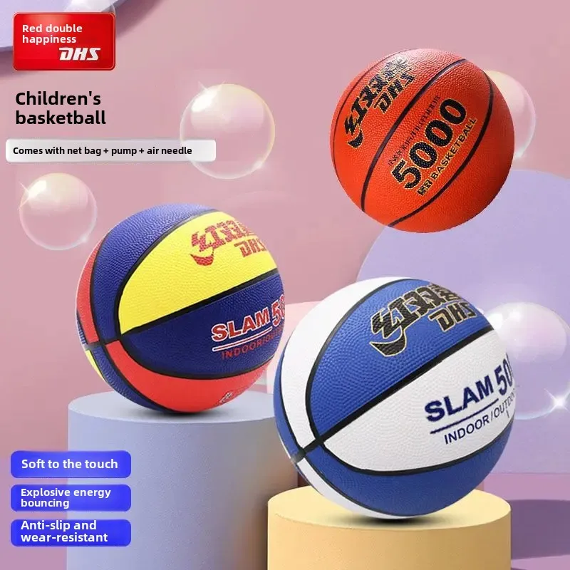 Red Double Happiness Basketball Rubber Ball For Children Student 5 Number 7 Five Number 3 Durable Wear Resistant Blue Bal