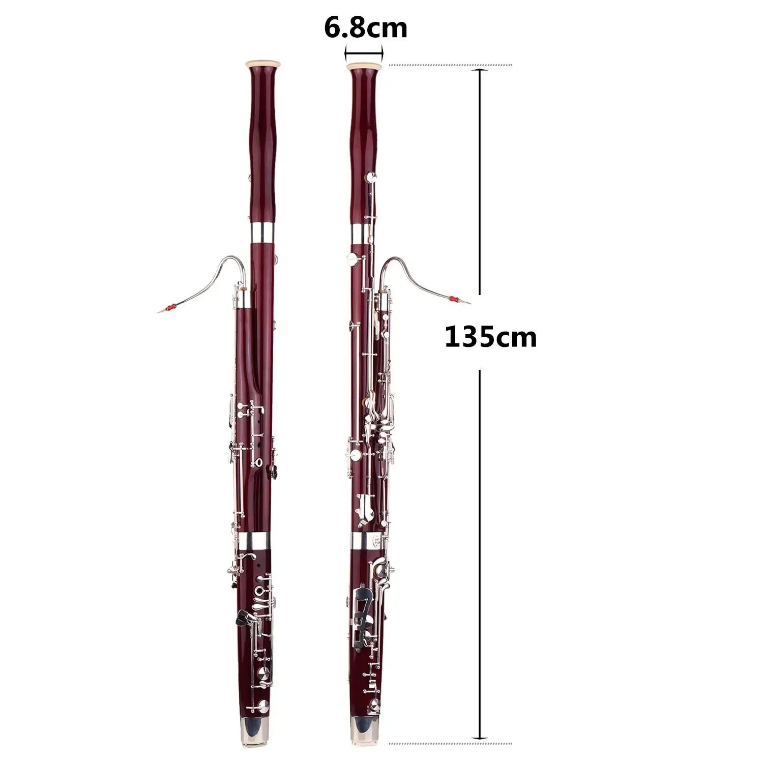 Performance Level Colored Maple Wood Silver Plated Keys C Tone Bassoon with Reed Cleaning Cloth Carrying Case