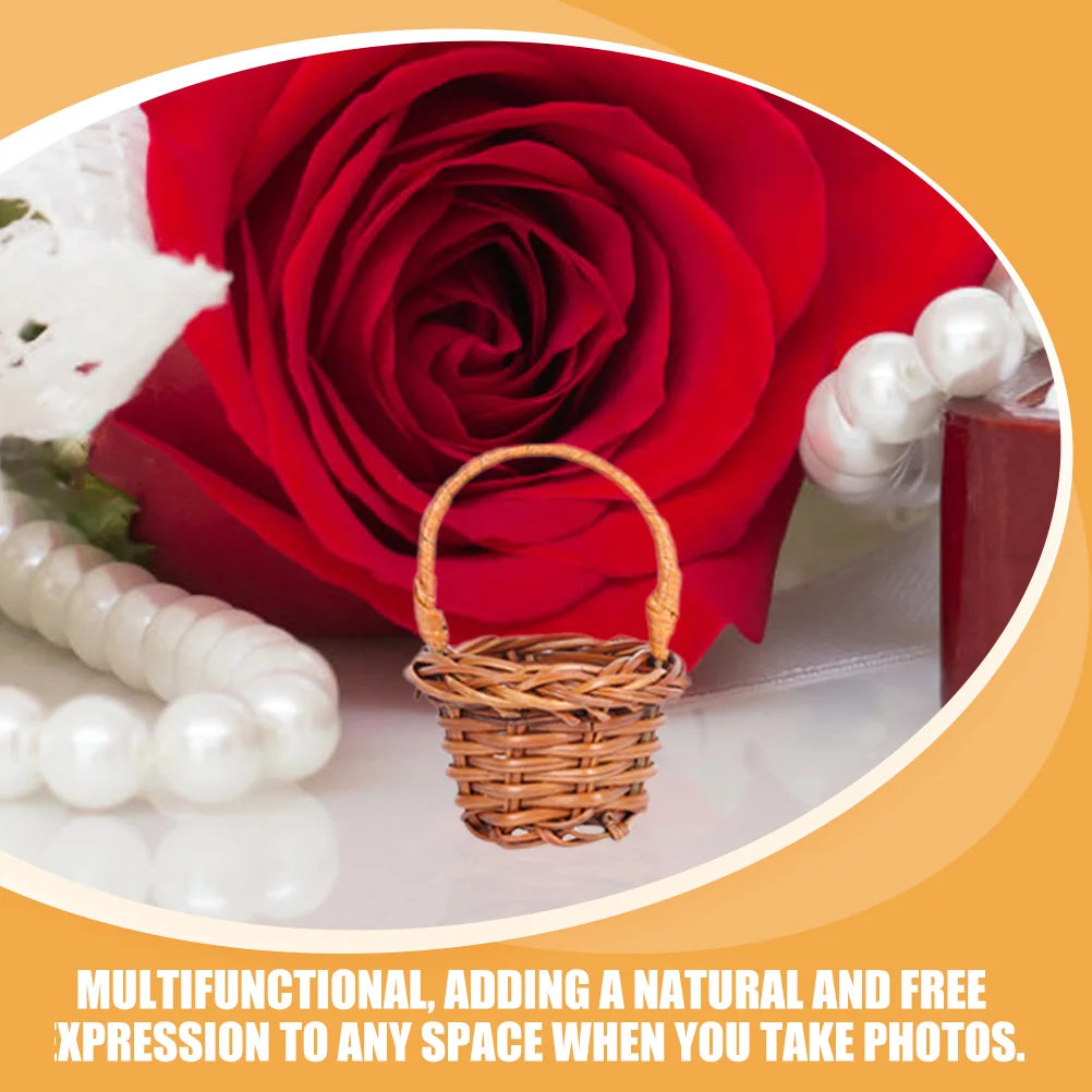 12 Pcs Mini Woven Basket Rattan Handmade Baskets Small Storage Home Decor Flower Baskets Photo Props Weaving Containers 6