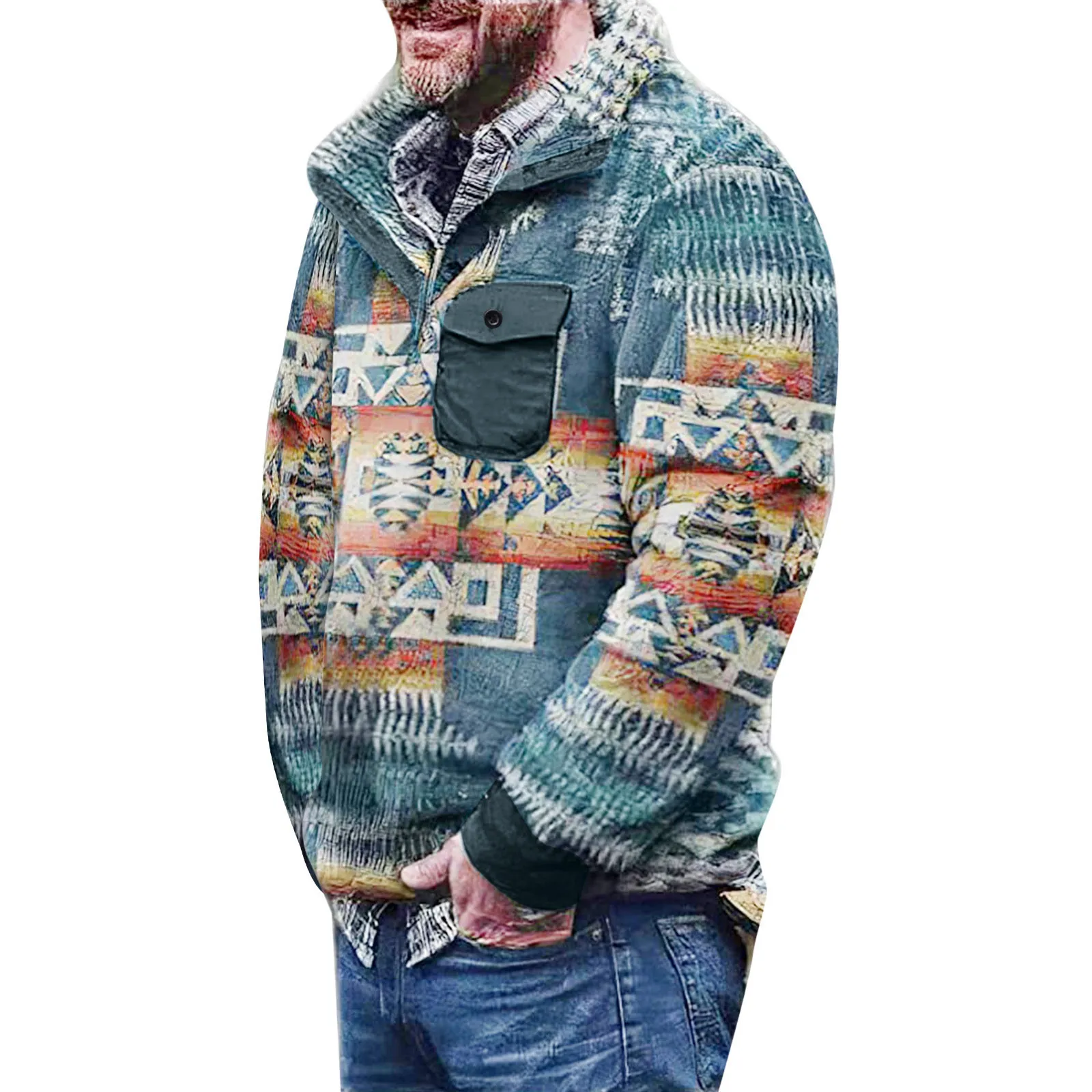 

Men's Ethnic Style Fluffy Hoodie Turtleneck Long Sleeve Fleece Thicken Pullovers Harajuku Vintage High Collar Warm Comfy Hoodies