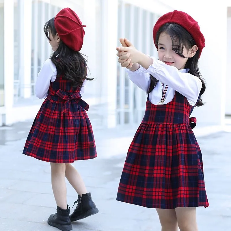 فستان قميص TikTok الفيروسية للربيع والخريف للفتيات - فستان أنيق للأطفال الكبار والمتوسط لعمر 4-12 سنة