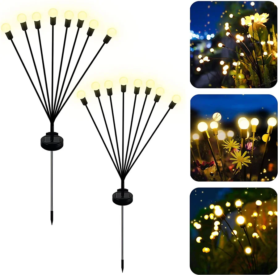 PAMNNY 2Pcs LED Simulation Firefly Solar Garden Light Outdoor Waterproof Landscape Lawn Lamps for Park Pathway Courtyard Decor