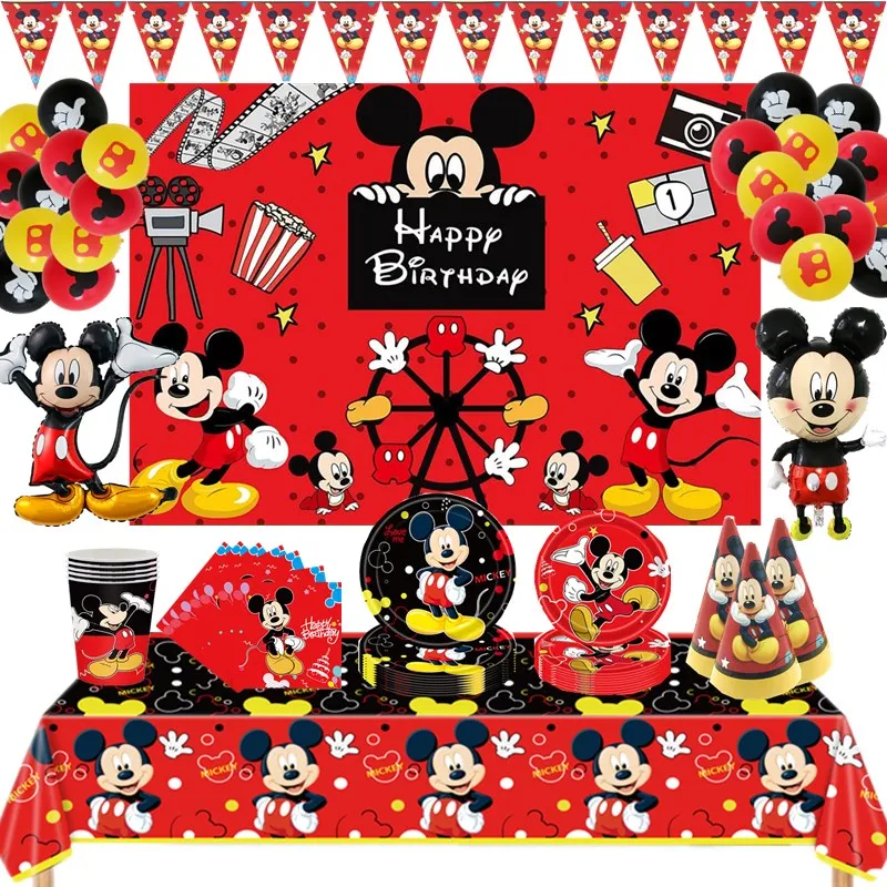 

Red Mickey Mouse Kid Birthday Party Decoration Balloon Tableware Cup Plate Napkin Gift Bag Baby Shower Mickey DIY Party Supplies