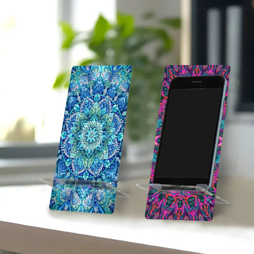 2Pcs Acrylic DIY Flower Diamond Painting Phone Holder for Home Office Decor