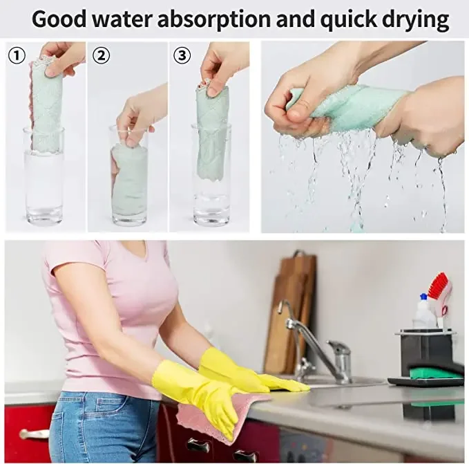 Double-layer Kitchen Cleaning Cloth Microfiber Towels Soft Absorbent Non-stick Oil Towel Rags Household Dish Cloths Clean Tools