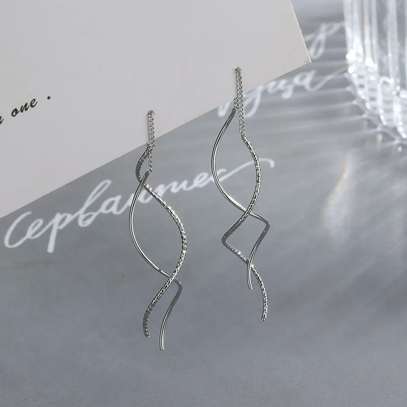 Drop Earrings Dangle Earrings Long Earrings Crystal Tassel Earrings Drop Earrings Wavy Line Tassel Chain for Women Simple Girl Temperament Design Female Vintage Fashion Jewelry