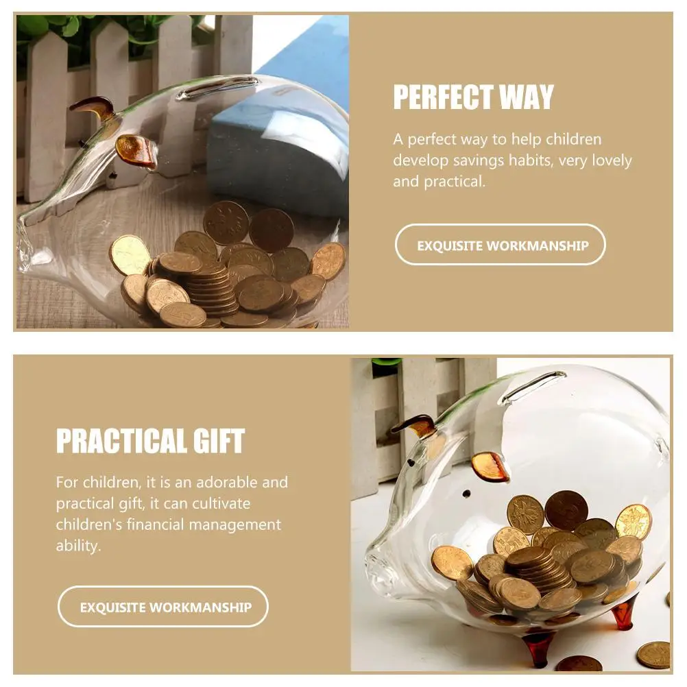 Golden Piggy Bank Clear Transparent Saving Pot for Bills Daily Savings Cute Children Gift Glass Money Pot Decorative 5