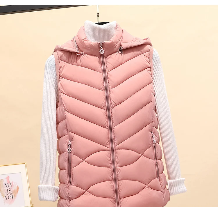 Solid Short Style Vest for Women Cotton Padded Women's Winter Sleeveless Jacket with Zipper Stand Collar Casual Coats