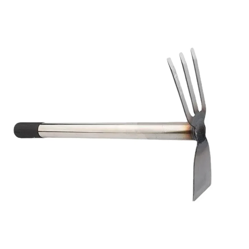 Steel Handle Dual Purpose Hoe and Rake Gardening Tools Double Headed Hoe Three-tooth Rake Garden Shovel weeding tool